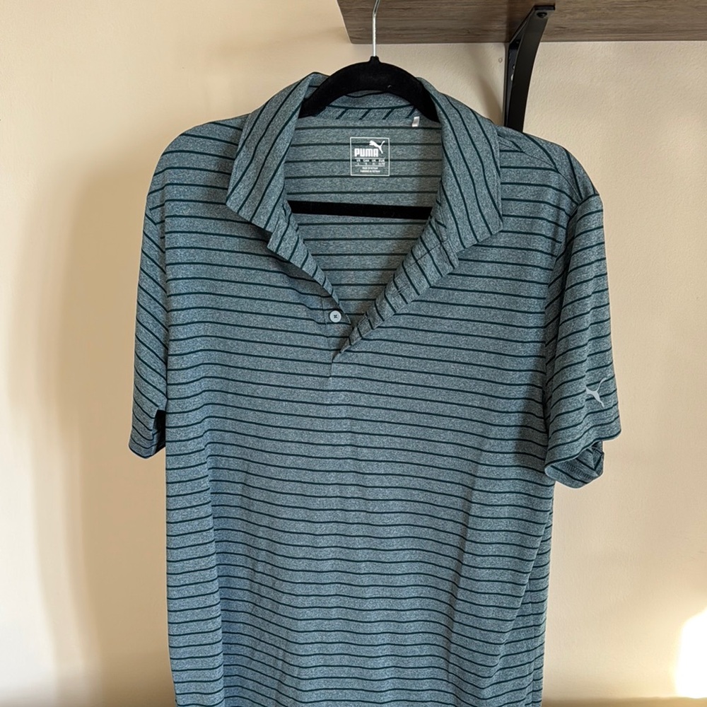 Puma Men's Teal Striped Golf Shirt
